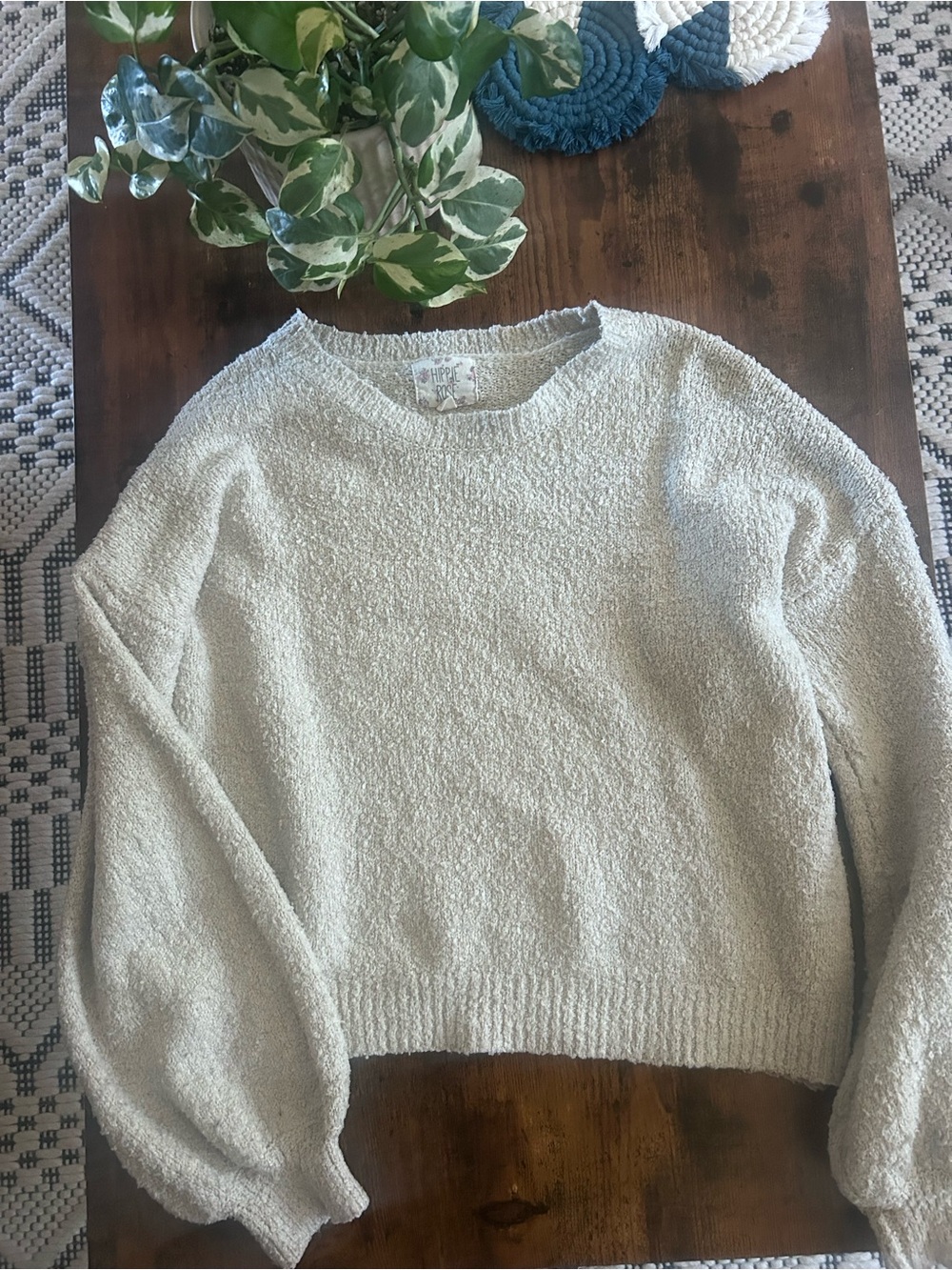 Hippie Rose Cream Bouclé Crewneck Sweater